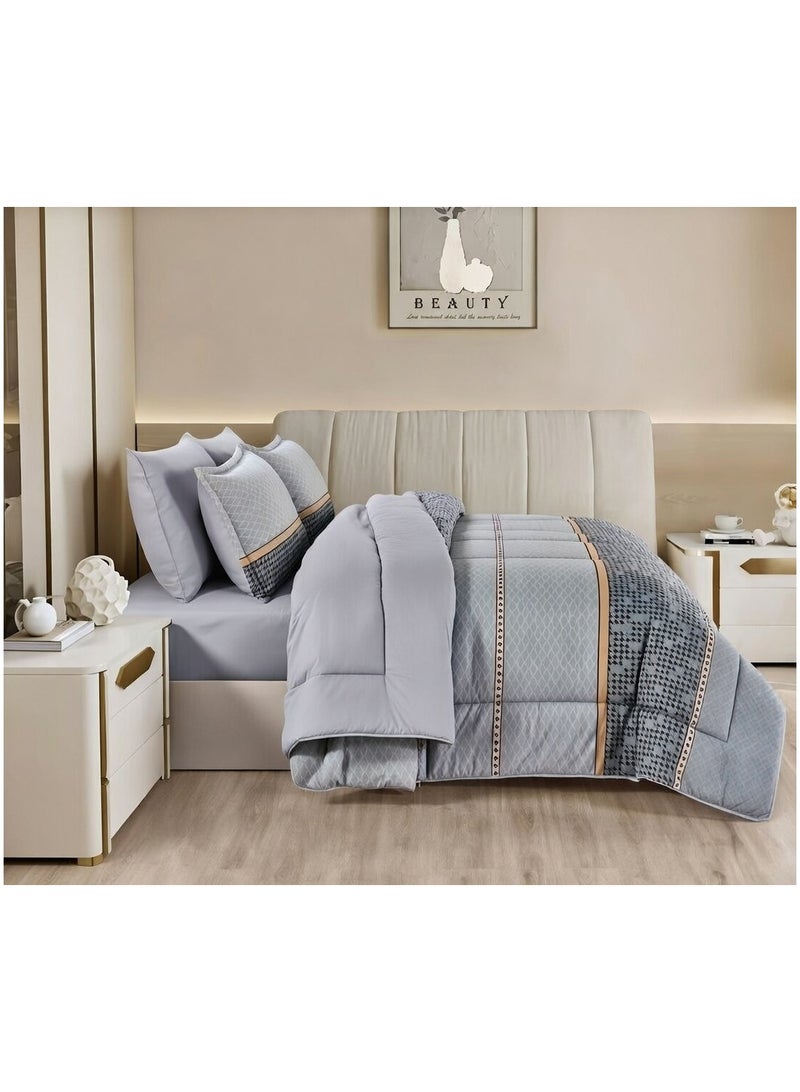 ماركه  طقم مفرش سرير نفر ونص 4 قطع وجهين (مشجر / سادة) – لحاف منفوخ مايكروفايبر 170×230 سم مع شرشف مطاطي، خامة فاخرة وتصميم أنيق يمنح غرفتك لمسة فخامة وراحة - Image 2